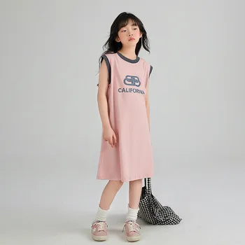 Летнее платье для девочек 8, 10, 12 лет, хлопковое длинное платье с принтом, модная повседневная одежда для подростков