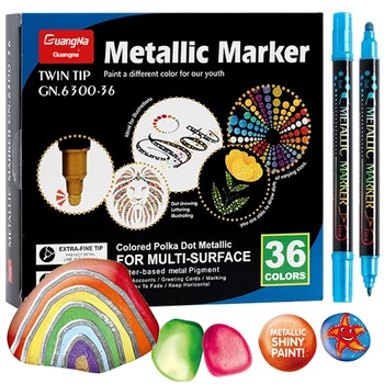 Металлическая краска, Маркер, 36 цветов, ручки для рисования, Акриловый маркер, Перманентный художественный маркер, двойные наконечники, Акриловый маркер для всей поверхности