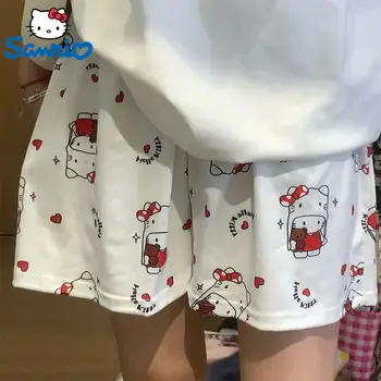 Милые шорты Sanrio Hello Kitty Pochacco Для женщин, свободные повседневные короткие штаны, Летние пижамные штаны, домашняя одежда, широкие шорты для ног
