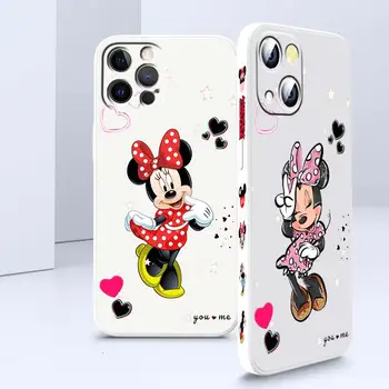 Милый Художественный Чехол Для Телефона Mickey Minnie Disney Для Apple iPhone 14 13 12 Mini 11 XS Pro Max X XR 8 7 Plus SE С Жидкой Левой Веревочной Крышкой