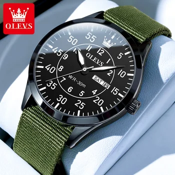 Модные мужские кварцевые часы с нейлоновым ремешком бренда OLEVS, спортивные военные водонепроницаемые светящиеся мужские часы Relogio Masculino