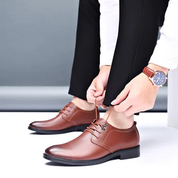 Мужская брендовая кожаная официальная обувь Модельные туфли на шнуровке Оксфорды Модная обувь в стиле ретро Элегантная рабочая обувь Мужская одежда большого размера