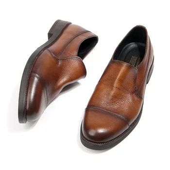 Мужская офисная официальная обувь в британском стиле, Мужские Деловые Повседневные лоферы без застежки, Модные Дышащие Мужские Мокасины из мягкой кожи