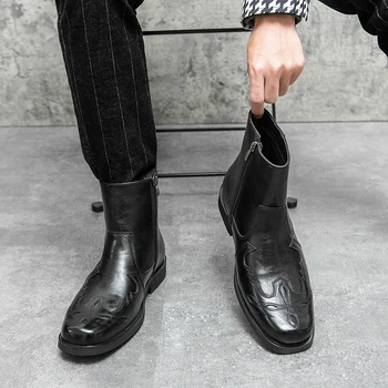 Мужские ботинки из тонкой кожи, итальянские гладкие ботильоны, высококачественная мужская официальная обувь с застежкой-молнией и ремнем, новые базовые ботинки 2023 года выпуска