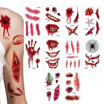 Наклейки с ранами на теле, наклейка с поддельными шрамами на теле, водонепроницаемая и безопасная в использовании, наклейки с элементами Хэллоуина для маскарадных костюмов