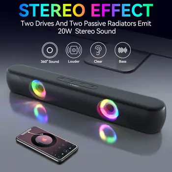 Наружный беспроводной динамик Bluetooth B320 с длинной полосой RGB LED для игры дома, многофункциональный объемный звук 3D, высокое качество звука