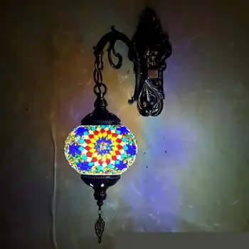 Настенный светильник из индейки в кафе отеля, Мозаичный Зеленый Старинный Стеклянный Абажур, Настенный светильник, Прикроватное Декоративное Светодиодное освещение