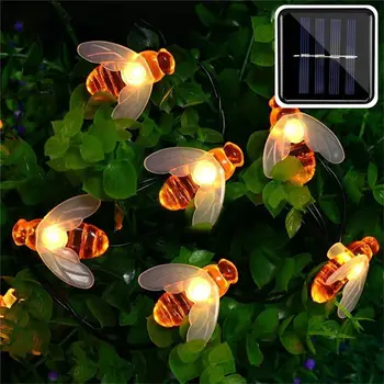 Новая милая светодиодная гирлянда Honey Bee на солнечных батареях Fairy Light 20 светодиодов 50 светодиодов Bee Наружный садовый забор Патио праздничные гирлянды