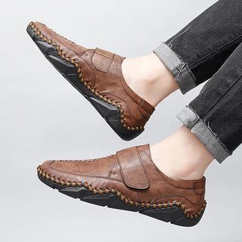 Обувь ручной работы, мужская повседневная обувь из натуральной кожи, прогулочная обувь на плоской платформе, Уличная обувь, Лоферы, Дышащие кроссовки