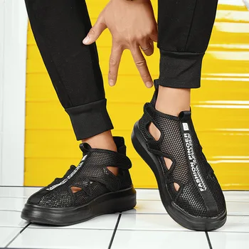Оригинальный дизайн, Летние Новые Уличные Повседневные сандалии для мужчин, Черные, Белые, Мужские Сетчатые Дышащие Повседневные туфли, пляжные