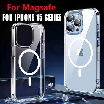 Оригинальный Чехол Для Магнитной Беспроводной Зарядки Magsafe Для iPhone 15 Plus 14 13 12 11 Pro Max Mini Xs XR С Прозрачным Акриловым Покрытием