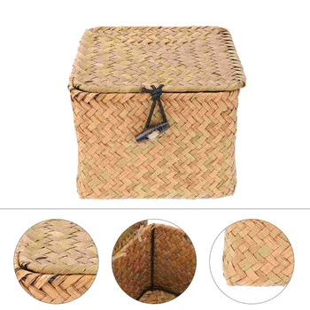 Плетеные корзины для хранения Плетеные корзины из ротанга с крышками Корзина для морских водорослей Квадратная коробка Корзина для пикника Корзина для белья для домашнего магазина