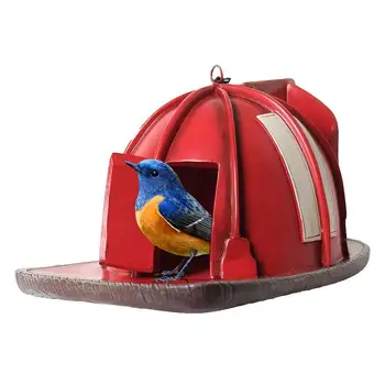 Птичий домик Для украшения сада снаружи Птичий Домик Красный шлем пожарного Шляпа для костра Скворечник ручной работы Натуральное Птичье гнездо Для