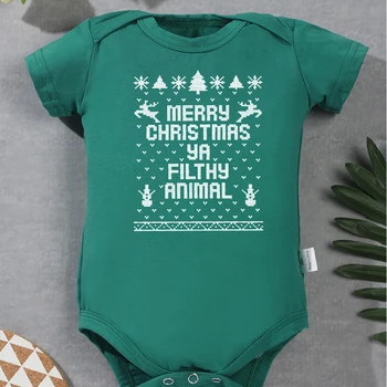 Рождественская одежда для маленьких мальчиков, комбинезоны, модная осенняя одежда в стиле харадзюку, удобное боди для новорожденных, хлопковая зеленая одежда для малышей с коротким рукавом для младенцев