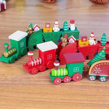 Рождественские украшения, деревянный четырехсекционный поезд, Рождественские подарки, витрина, украшение столешницы