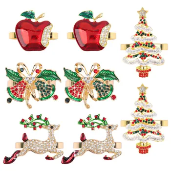 Рождественское кольцо для салфеток, набор из 8 металлических колец для салфеток в виде рождественской елки и оленя, держатели, пряжки для салфеток со стразами для праздника