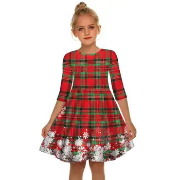Рождественское платье большого размера с цифровым принтом для девочек, средний рукав, круглый вырез, Мультяшный косплей-костюм для детской одежды 7-12 лет