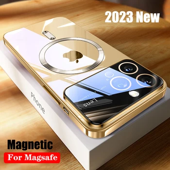 Роскошный Защитный Чехол Для Объектива Из Магнитного Стекла Для iPhone 15 14 13 11 12 Pro Max 14 Plus, Противоударный Мягкий Прозрачный Чехол Для Беспроводной Зарядки