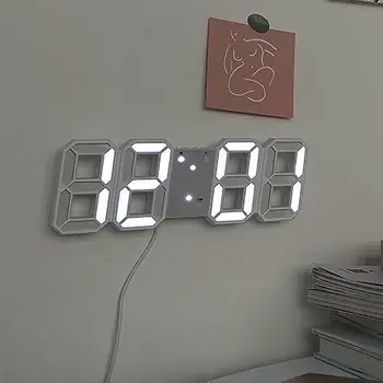 Светодиодные настенные часы Nordic, подвесные часы, цифровые часы, будильник, настольные часы с функцией повтора, термометр, календарь, электронные цифровые часы