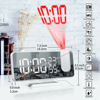 Светодиодный цифровой проекционный будильник Электронный будильник с проекцией FM-радио Проектор времени Прикроватные часы для спальни с отключением звука