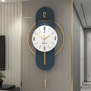 Скандинавские бесшумные настенные часы для мебели в гостиной Часы для декора стен Креативный свет Роскошные высококлассные ресторанные Металлические настенные часы