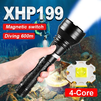 Супер Яркий светодиодный фонарик для дайвинга XHP199 600 м Мощный фонарь для дайвинга Мощный Перезаряжаемый Подводный фонарь IPX8 Ручные лампы