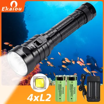 Супер яркий фонарик для подводного плавания 4 x L2 6000 люмен, профессиональный подводный Водонепроницаемый фонарь для подводного плавания для спелеологии, лампа для подводного плавания.