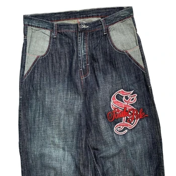 Уличный хип-хоп, винтажный дизайн с буквами, тренд Y2K, мешковатые джинсы для мужчин, осень 2023, готическая мода, широкие прямые джинсы, мужская одежда