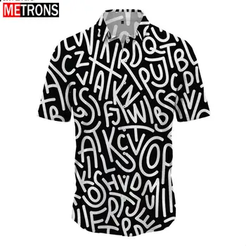 Черно-белый клетчатый узор с буквенным рисунком, Нерегулярная рубашка с цифровым 3D принтом, свободная рубашка на пуговицах, городская одежда для пригородных поездок