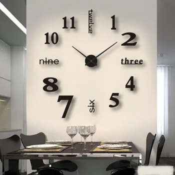 Черные креативные бесшумные настенные часы, простые трехмерные декоративные часы для гостиной, сделанные своими руками, Европейские часы, настенные наклейки, часы