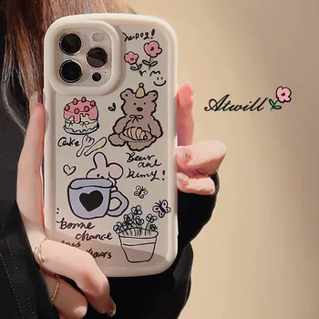 Чехол для телефона со смайликом в виде животного и цветка из мультфильма для iPhone 14 13 12 11 Pro Max PLUS, художественная противоударная мягкая оболочка для девочек
