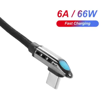 Шнур, аксессуары для телефонов, 90-градусный изгиб кабеля USB Type C, шнур для мобильного телефона, светодиодное быстрое зарядное устройство, провод для быстрой зарядки, кабель для быстрой зарядки