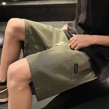 Шорты-карго Мужские летние тонкие повседневные брюки длиной до колен с эластичной резинкой на талии и завязками, свободные шорты с прямыми штанинами, универсальные