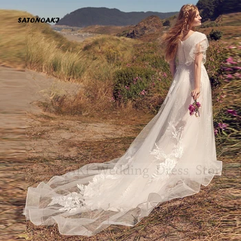 Элегантное простое женское свадебное платье в стиле бохо с круглым вырезом и расклешенными рукавами трапециевидной формы, платье невесты Vestido De Novia 2023, халат на заказ Mariée